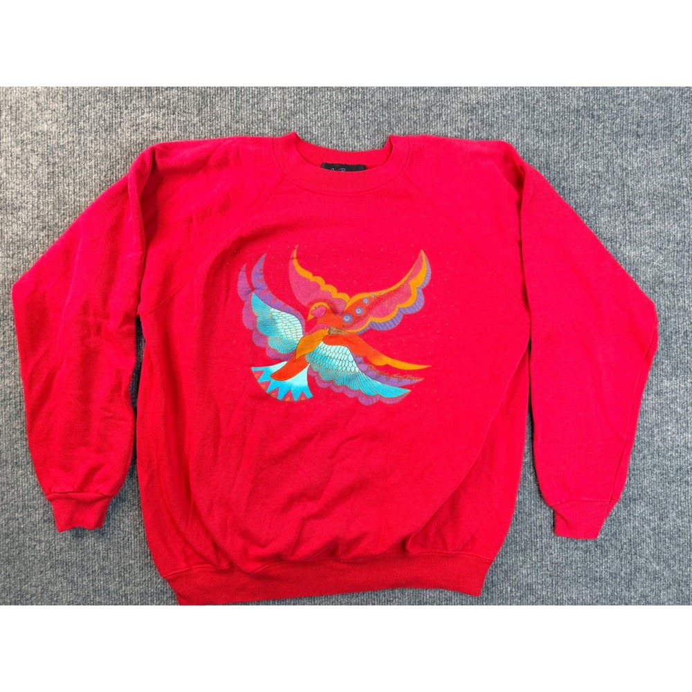 Vintage Laurel Burch Red Bird Graphic Sweatshirt Large L USA Made Crewneck Y2K